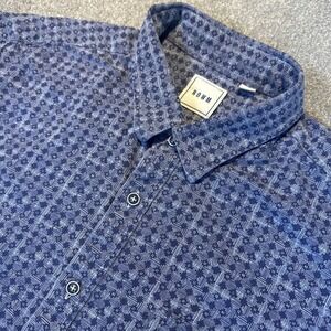 ROWN Mens Shirt XL Blue Aztec Button Up Cotton Short Sleeve Beach Causal geometr